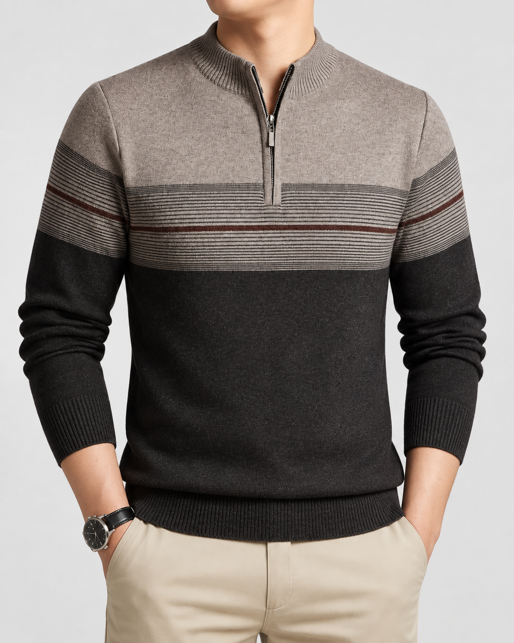 Elias - Striped Quarter Zip Jumper for Men