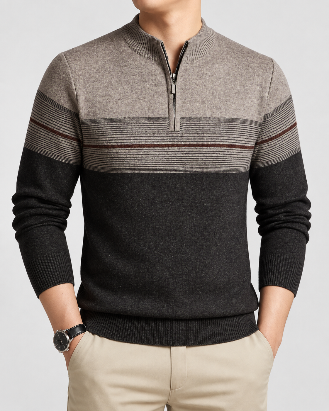 Elias - Striped Quarter Zip Jumper for Men