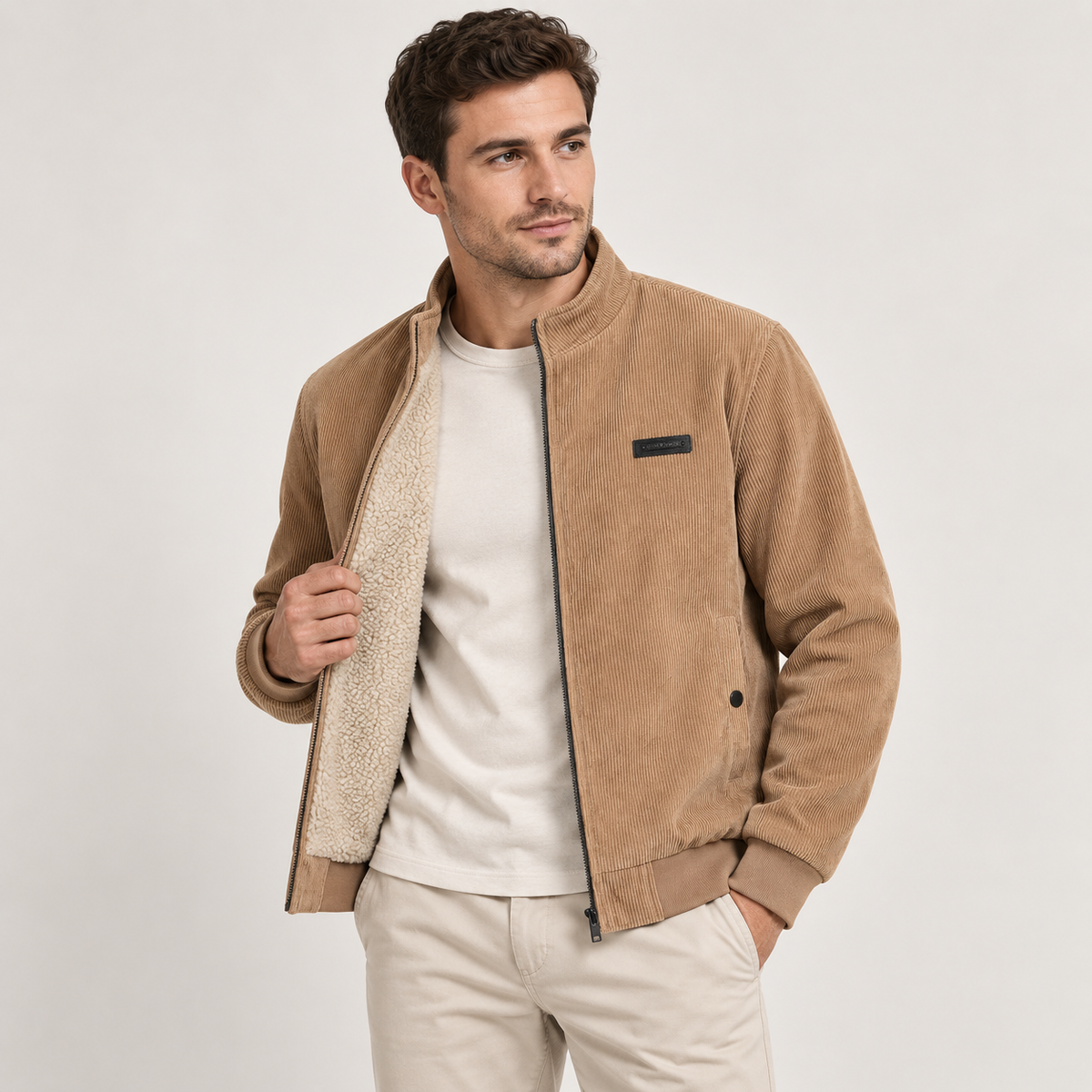 Rainer - Corduroy Men's Fleece Full Zip Jacket