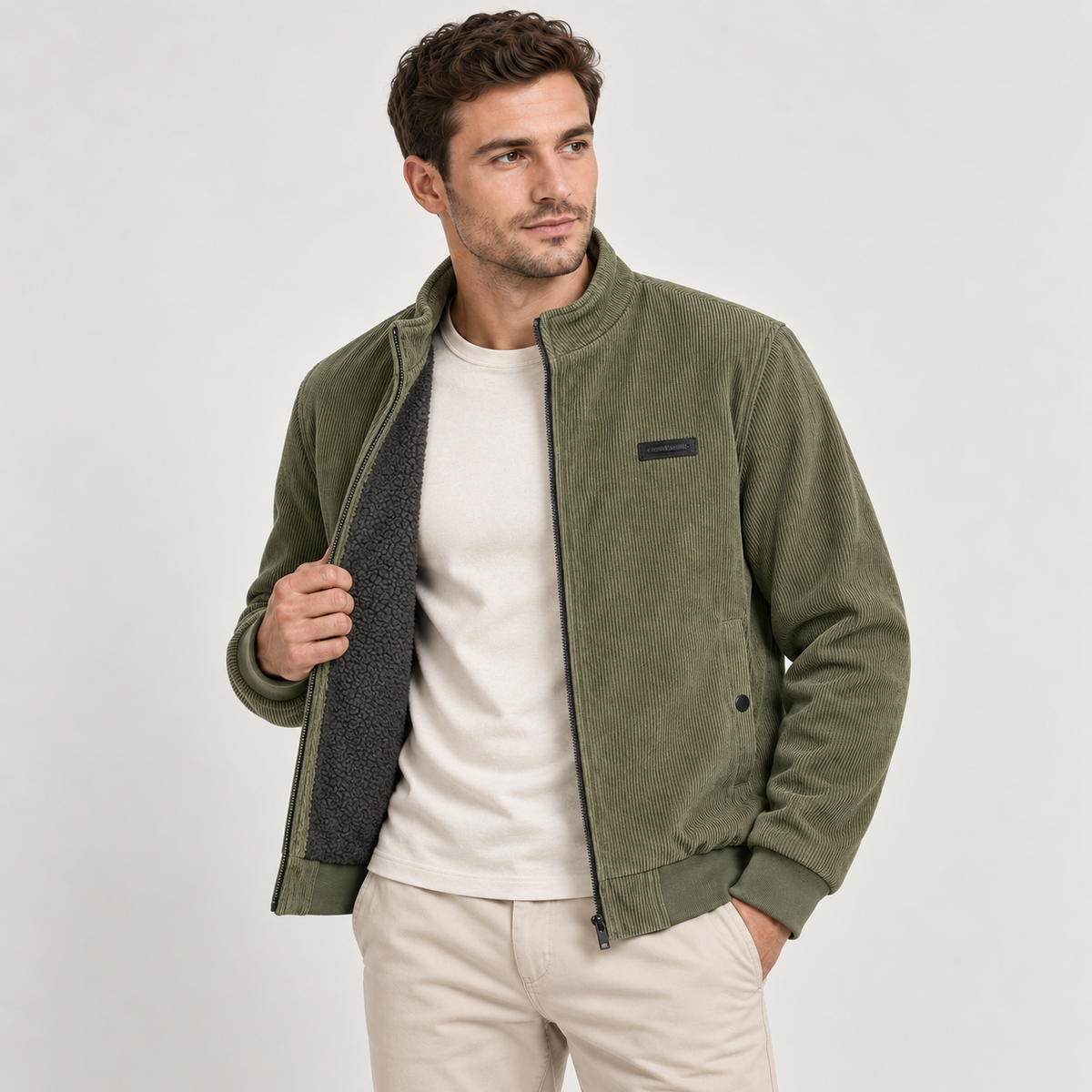 Rainer - Corduroy Men's Fleece Full Zip Jacket