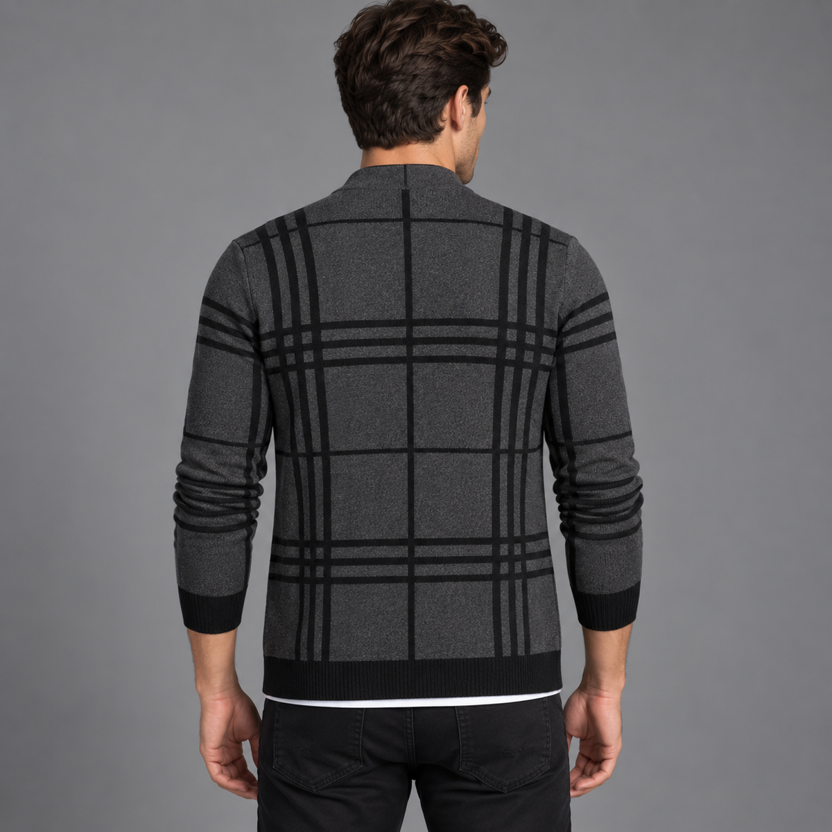 Caius - Men's Grid Open-Front Cardigan