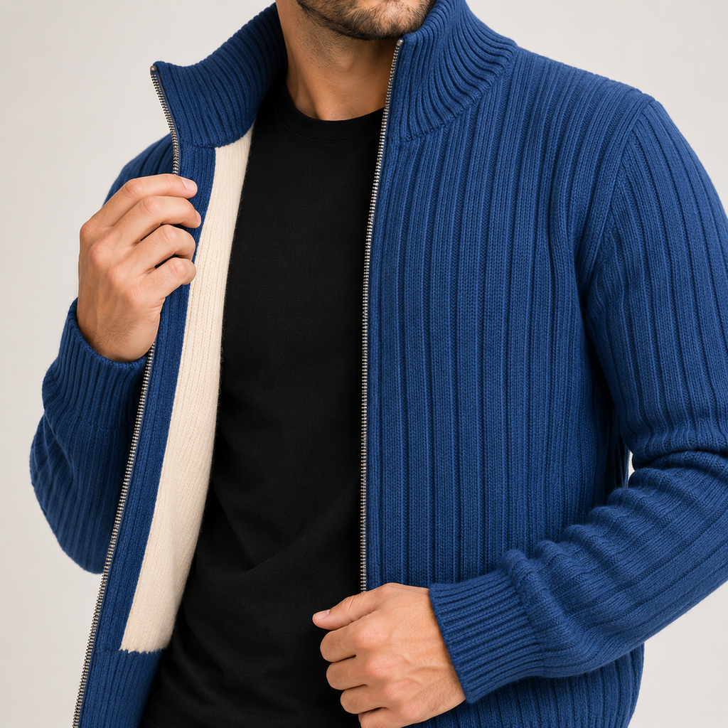 Gideon - Full-Zip Men Cardigan with Ribbed Knit