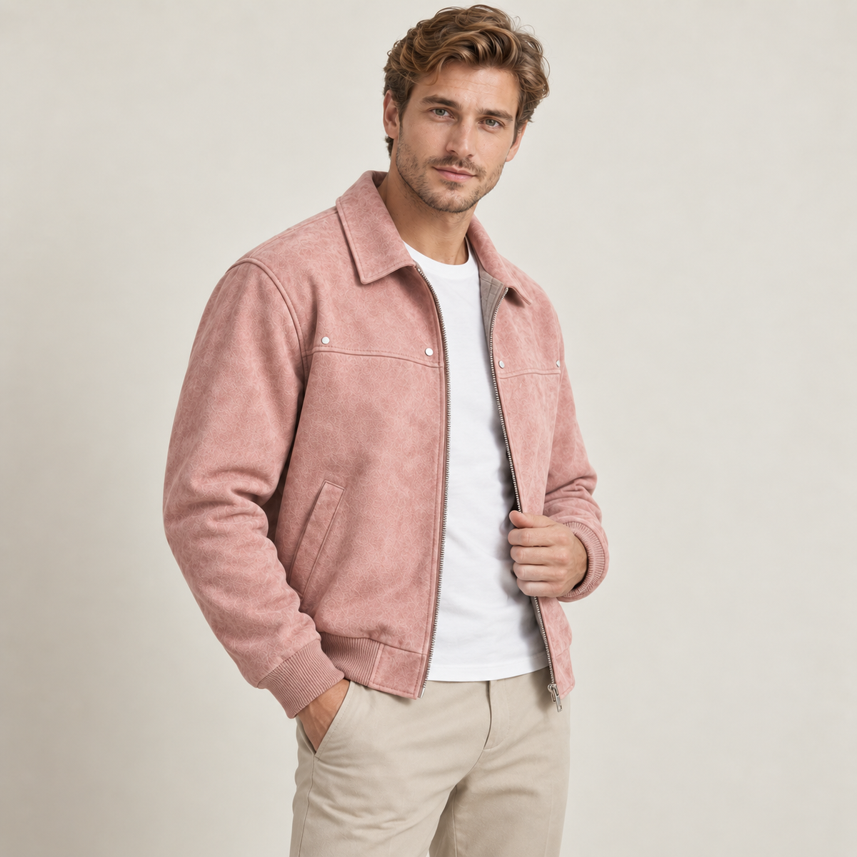 Armand - Sophisticated Leather Bomber Jacket Distressed Faux Finish