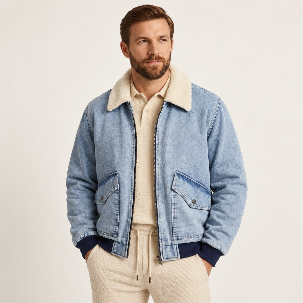 Osric | Denim Jacket Men Fleece Lined Lapel Collar