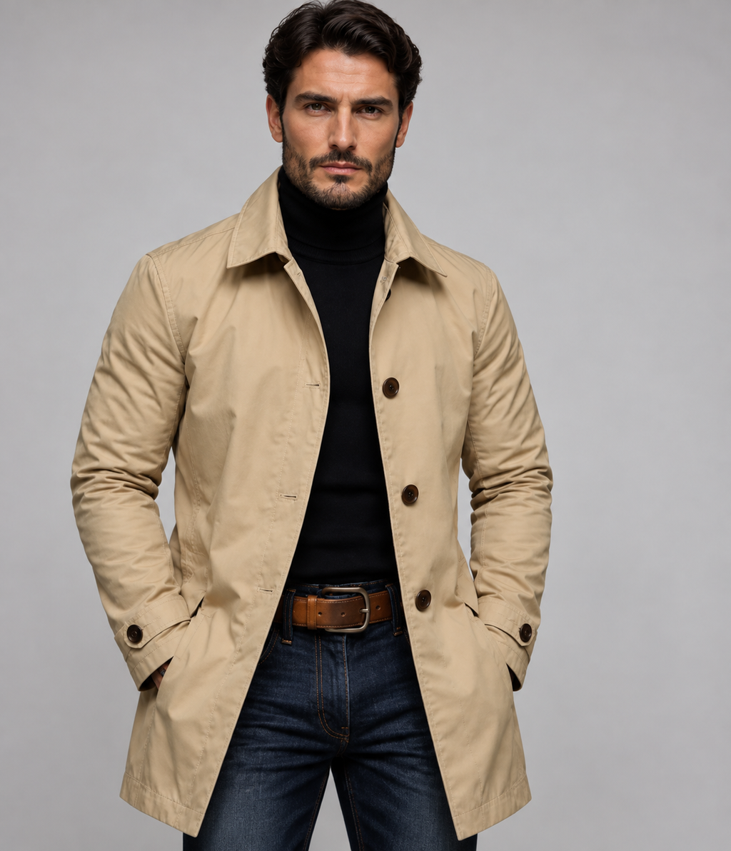 Andrew - Single-Breasted Trench Coat Men with Spread Collar
