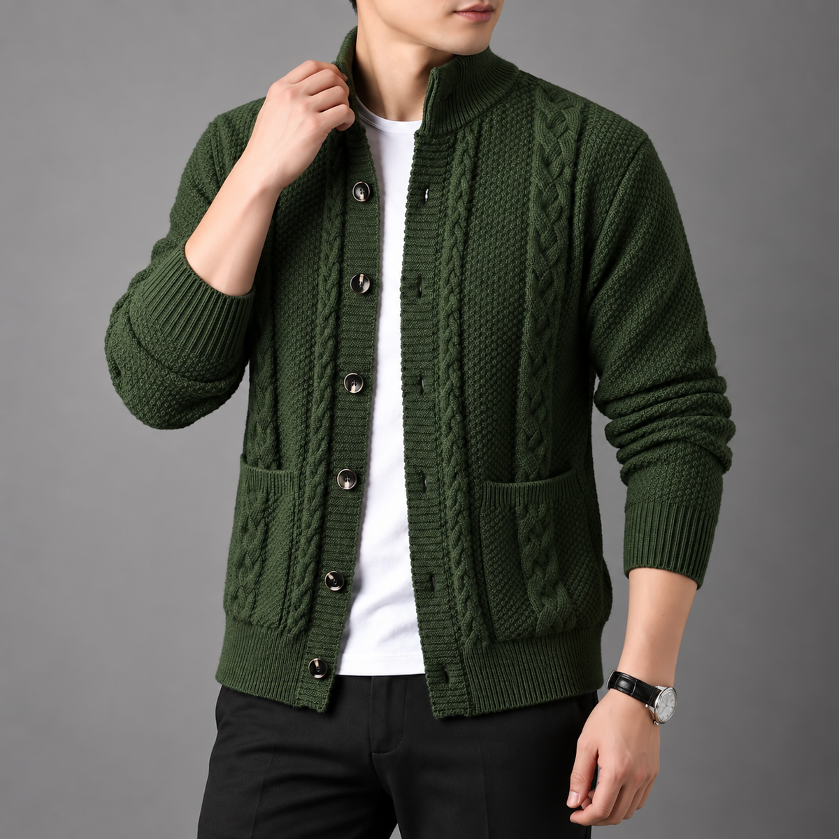 Gerald | Mens Cardigan Button-Front Textured