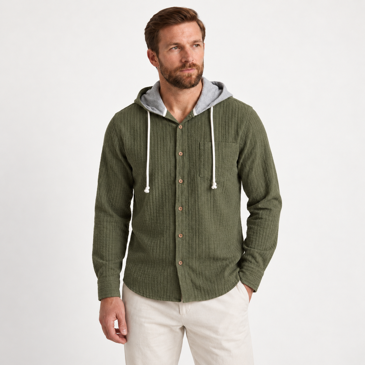 Sverre - Waffle Knit Men's Overshirt with Hood