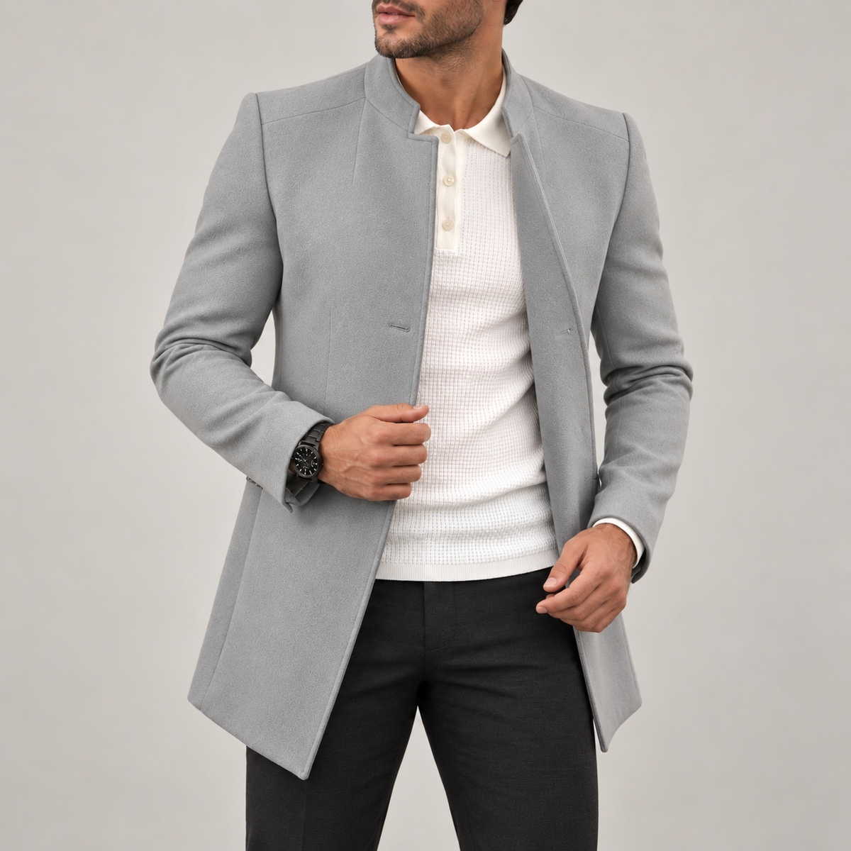 Joseph - Wool Overcoat Men's Slim Fit Stand Collar Coat