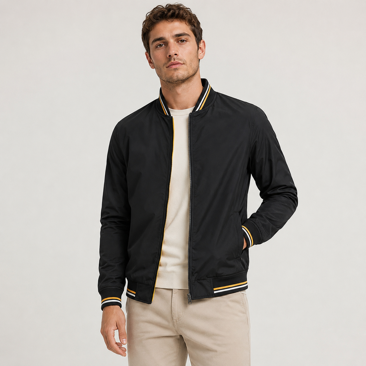 Damian - Lightweight Bomber Jacket with Ribbed Trim