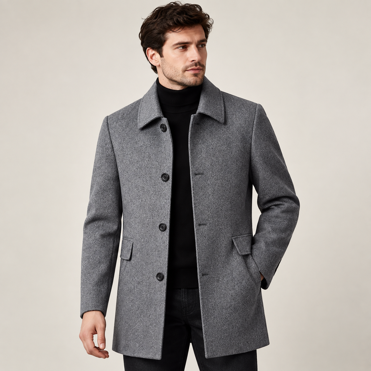 Pierce - Tailored Single-Breasted Mens Overcoat