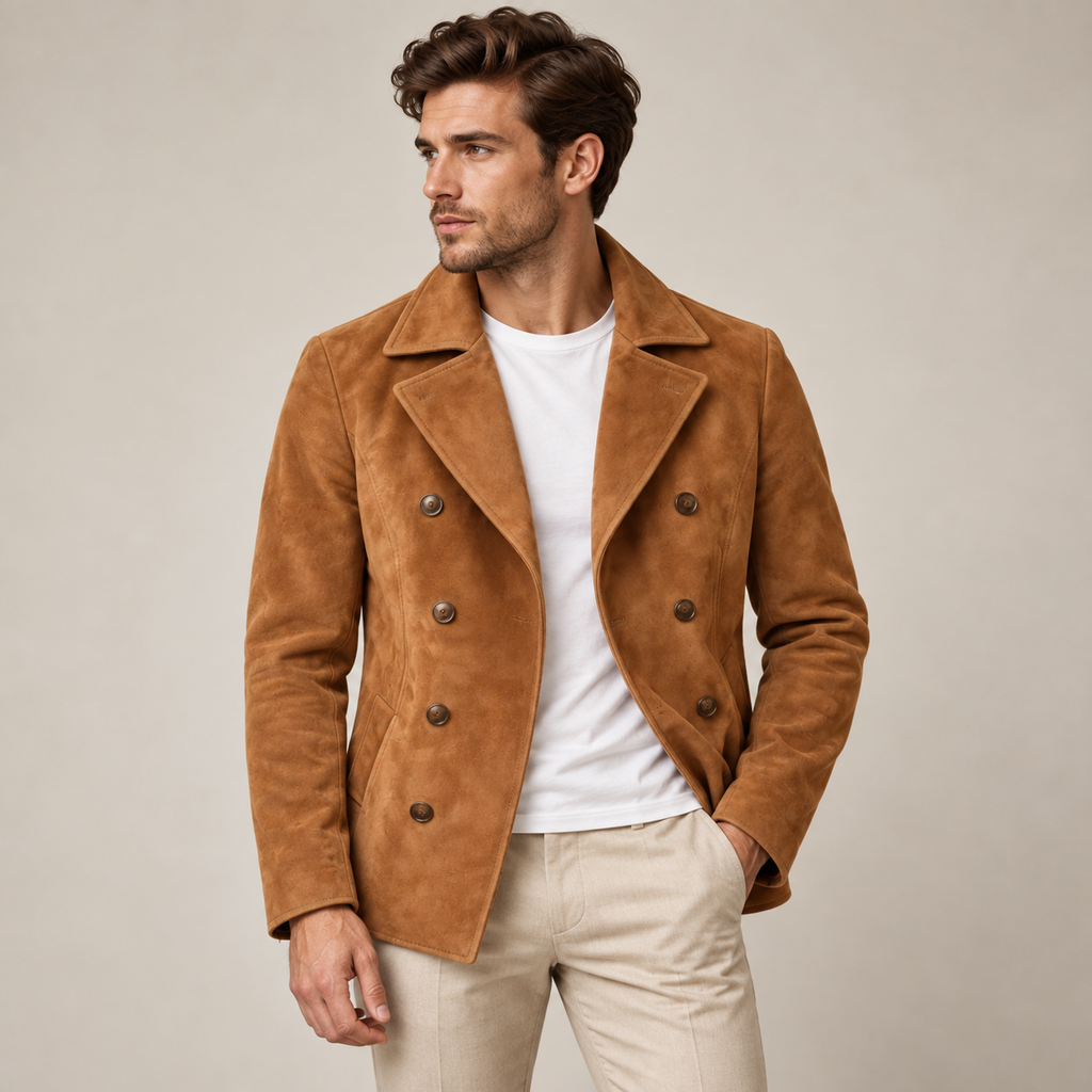 Valdemar - Men's Double-Breasted Pea Coat with Notched Lapels