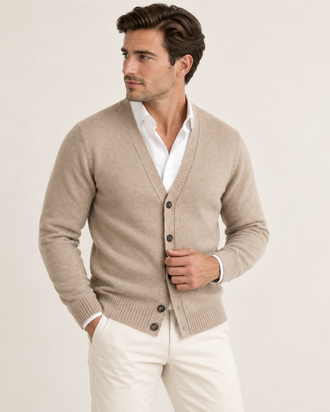 Matthias - Men's Cardigan in Merino Wool with V-Neck