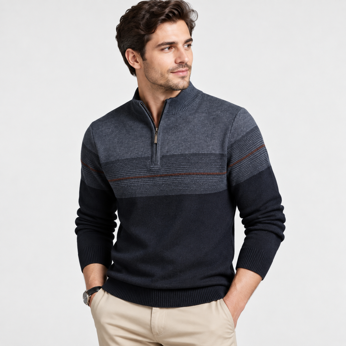 Elias - Striped Quarter Zip Jumper for Men