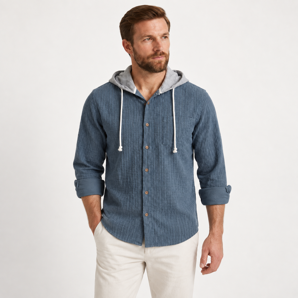 Sverre - Waffle Knit Men's Overshirt with Hood