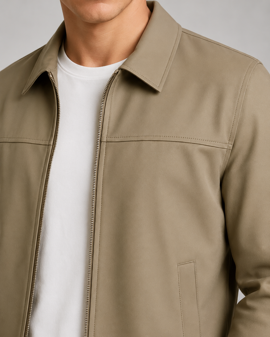 Hale – Men’s Taupe Collared Zip Jacket