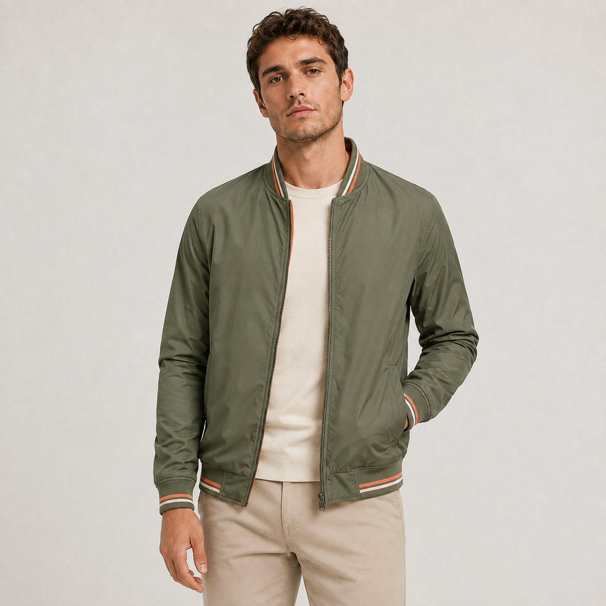 Damian - Lightweight Bomber Jacket with Ribbed Trim