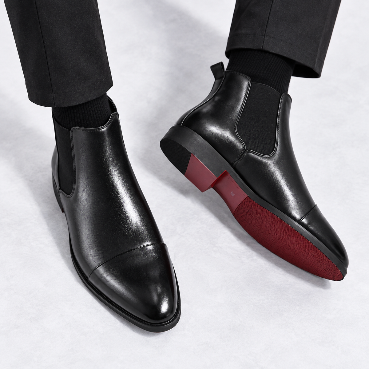 Valen - Sophisticated Men's Black Leather Pointed-Toe Chelsea Boots