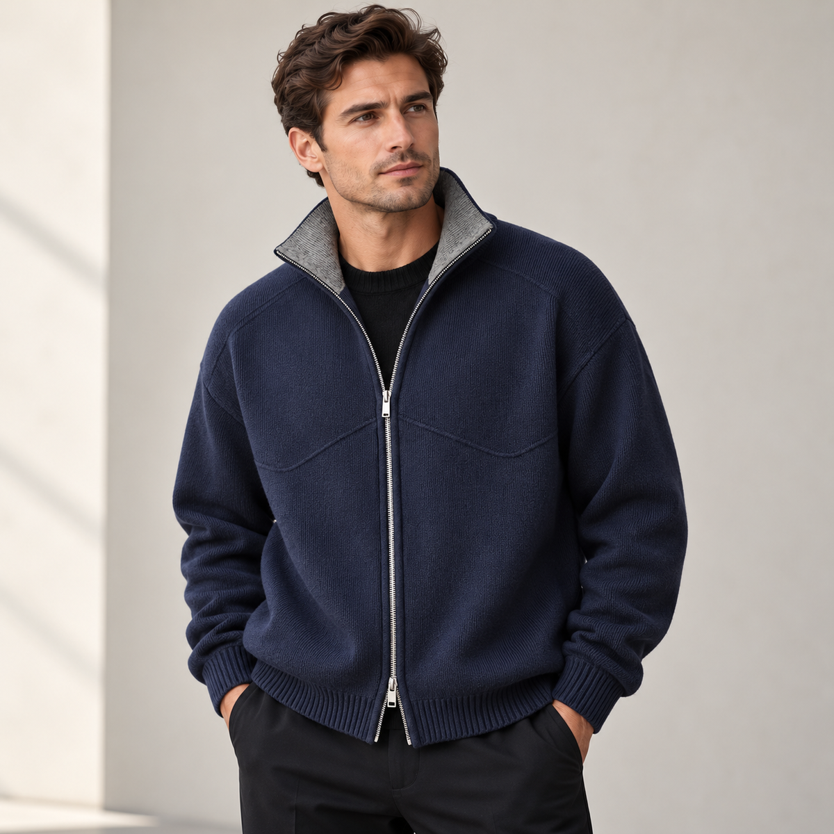 Ambrose | Mens Cardigan Zip Up Stand Collar