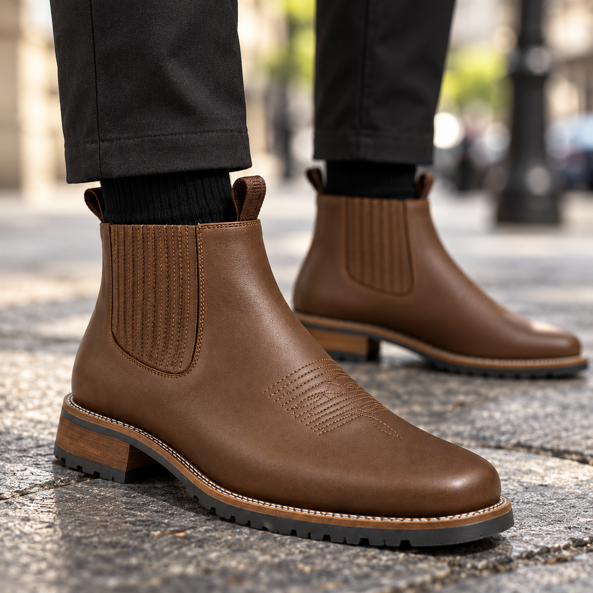 Rhett - Sophisticated Men's Brown Western Chelsea Boots