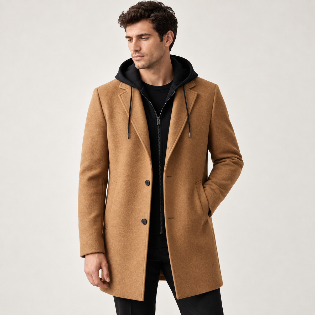 Alistair - Wool-Blend Hooded Men's Overcoat