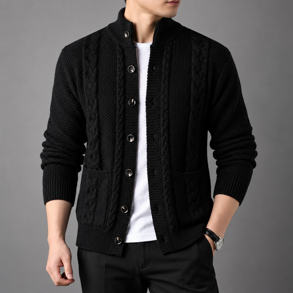 Gerald | Mens Cardigan Button-Front Textured
