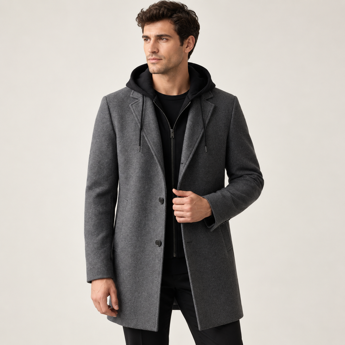 Alistair - Wool-Blend Hooded Men's Overcoat