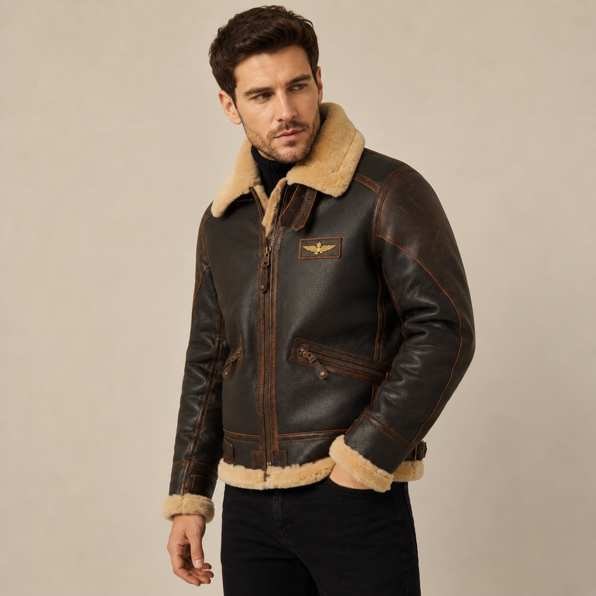 Alaric - Fleece-Lined Leather Bomber Jacket