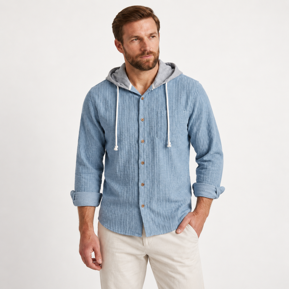 Sverre - Waffle Knit Men's Overshirt with Hood