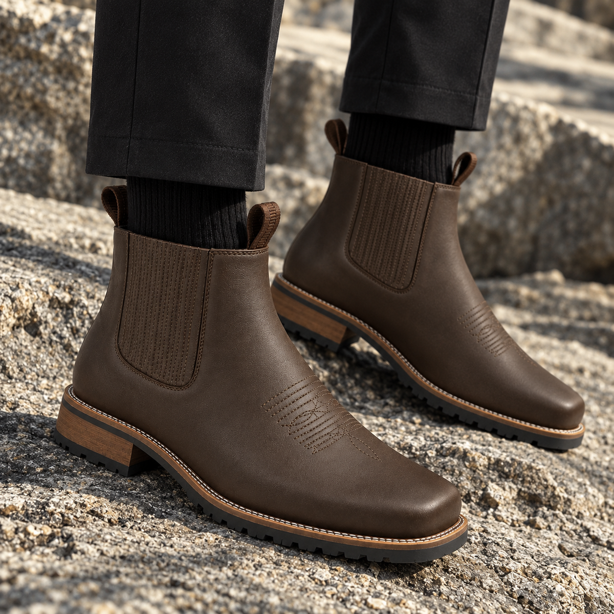 Rhett - Sophisticated Men's Brown Western Chelsea Boots
