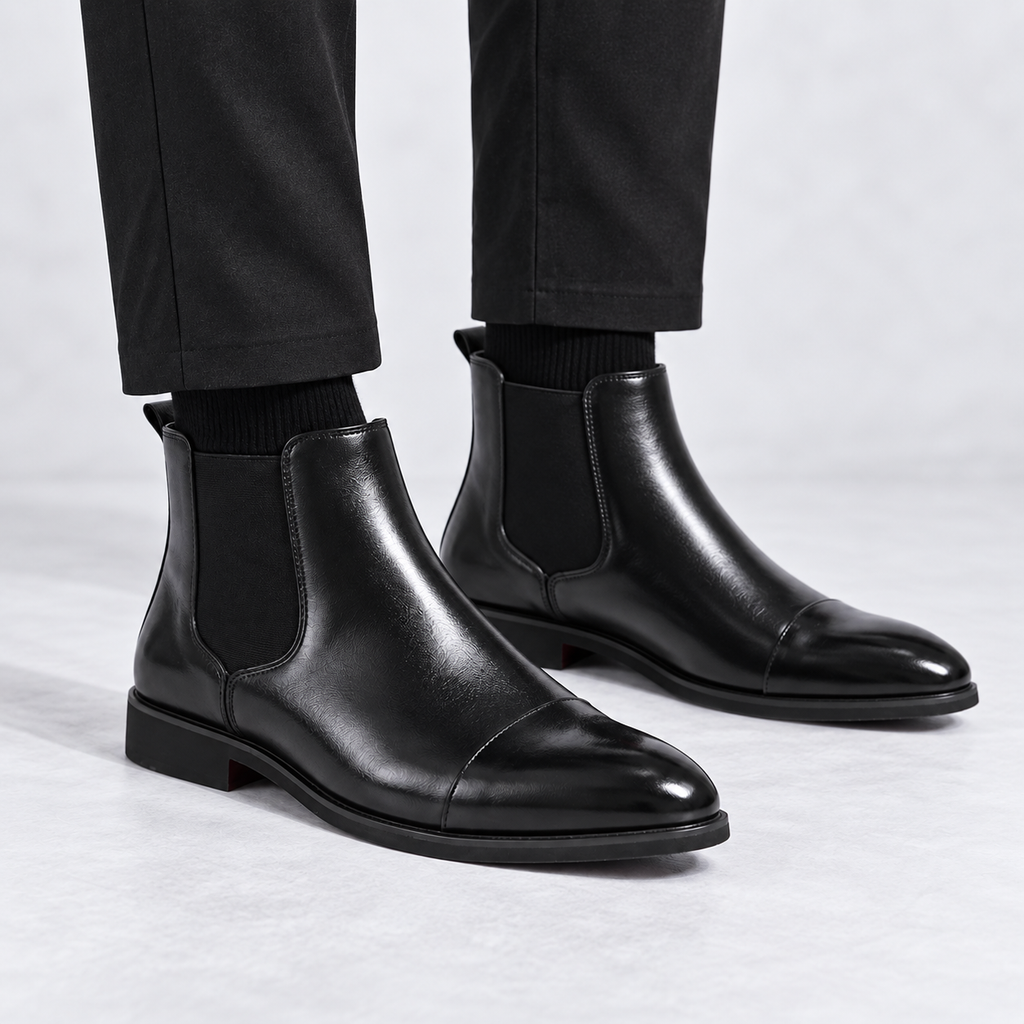 Valen - Sophisticated Men's Black Leather Pointed-Toe Chelsea Boots