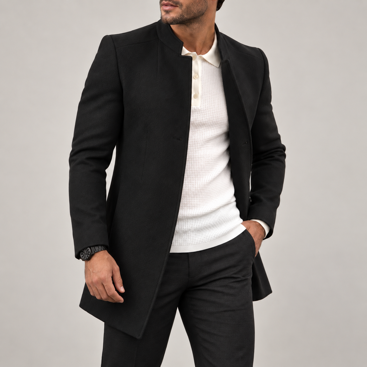 Joseph - Wool Overcoat Men's Slim Fit Stand Collar Coat