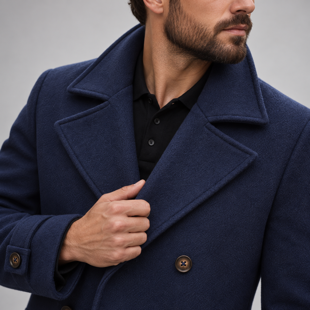 Larry - Men's Classic Pea Coat with Double-Breasted Front