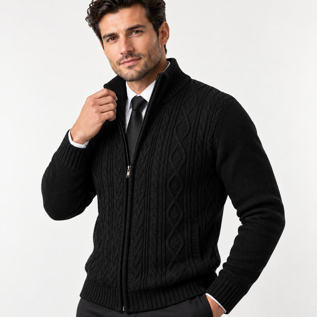 Emrys - Men's Textured Zip Cardigan with Stand Collar