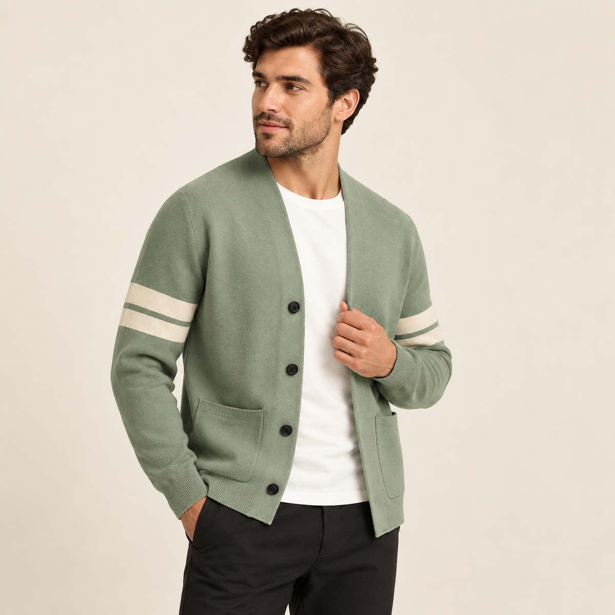 Lysander - Men's Lightweight Cardigan in Merino Wool Blend