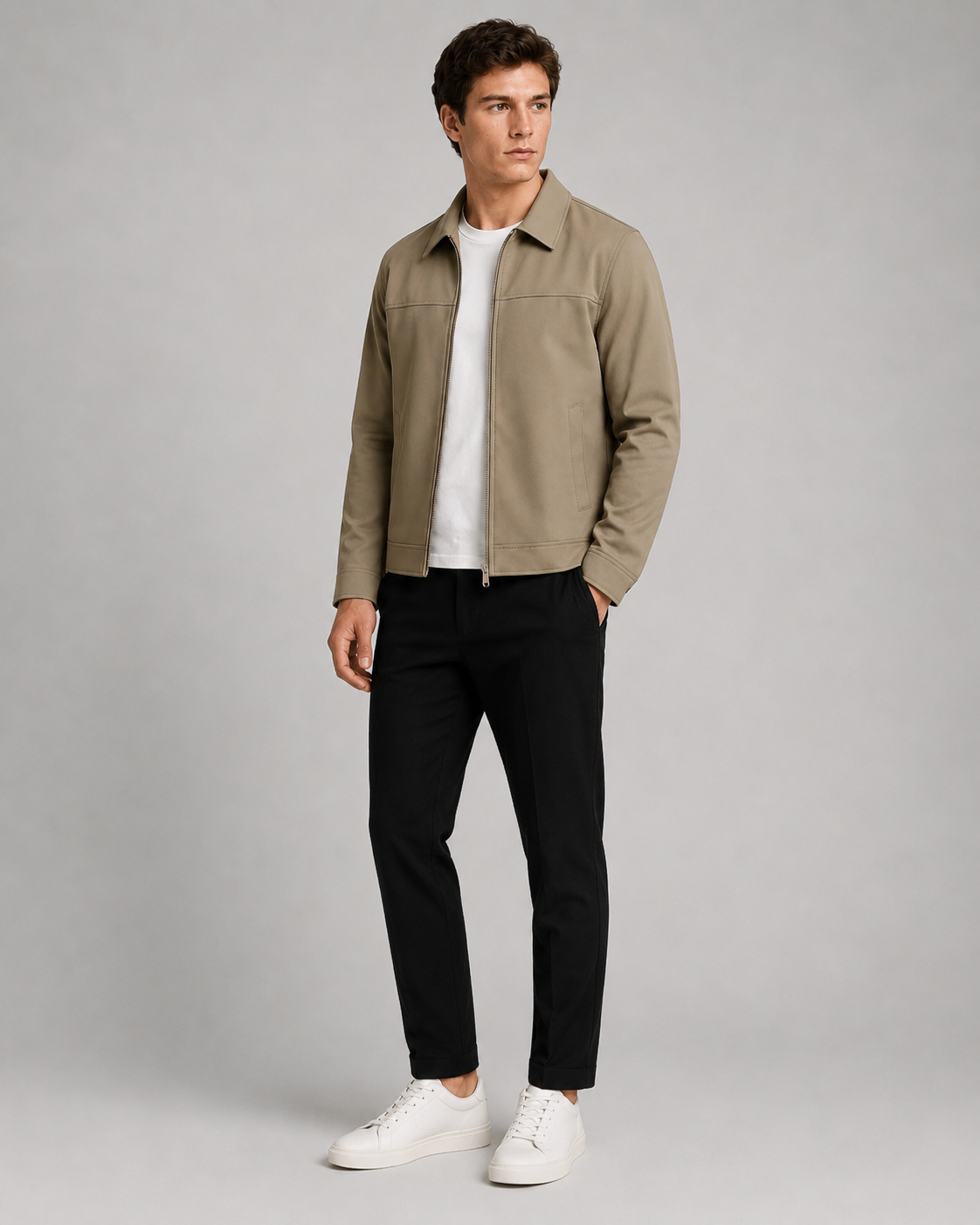 Hale – Men’s Taupe Collared Zip Jacket