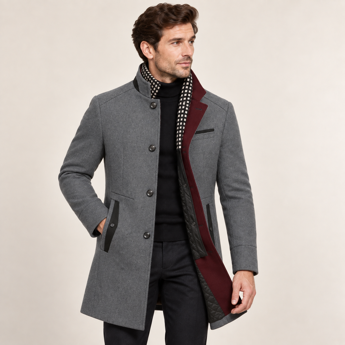 Lorenz - Colourblock Men's Wool Overcoat
