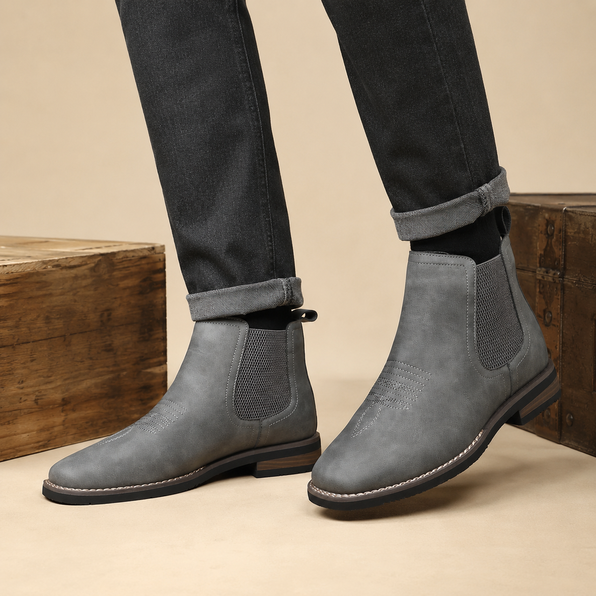 Leon - Chelsea Faux Leather Dealer Boots for Men