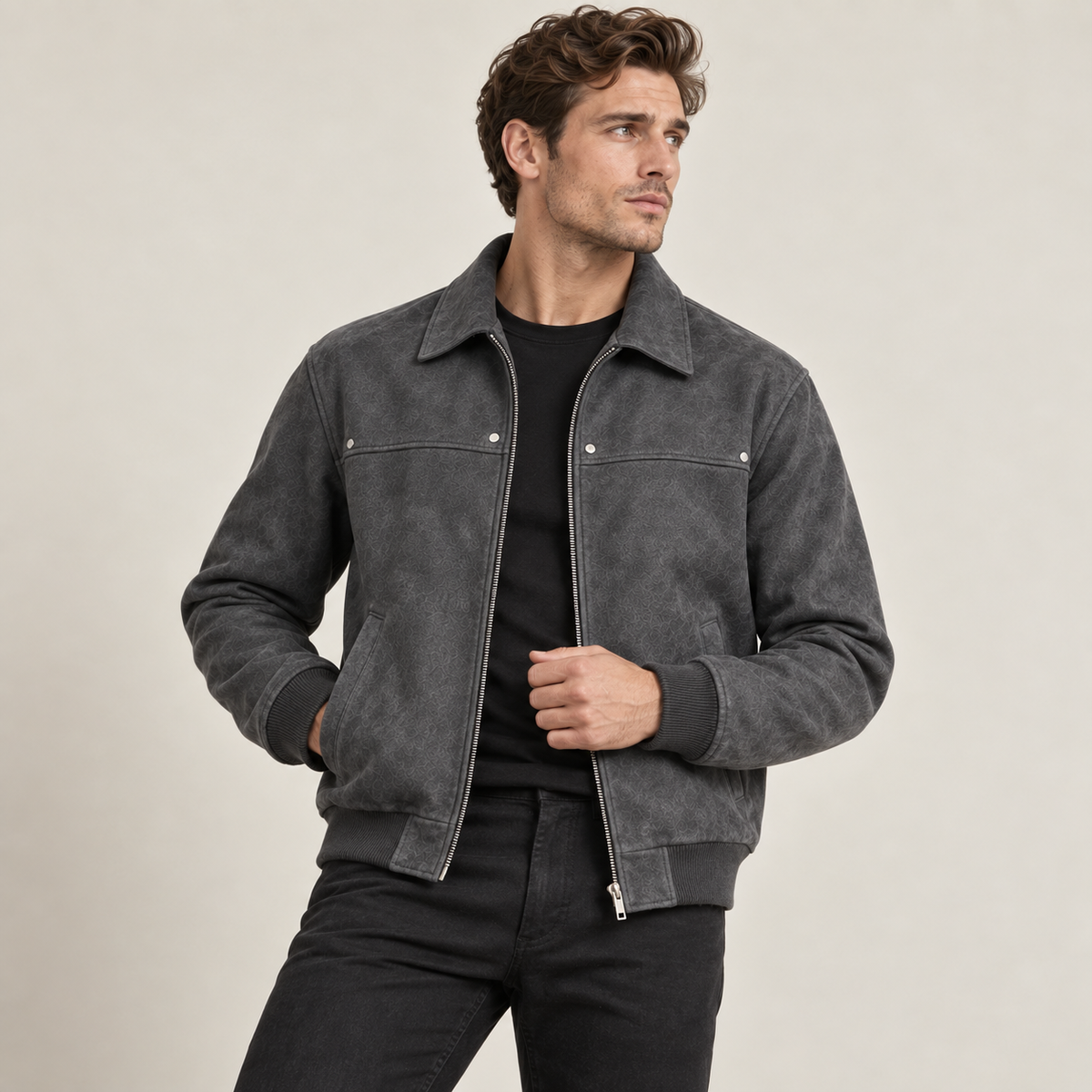 Armand - Sophisticated Leather Bomber Jacket Distressed Faux Finish
