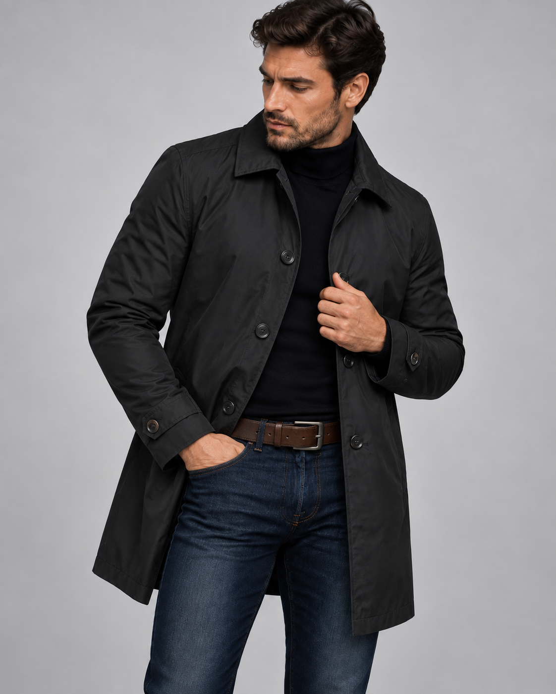 Andrew - Single-Breasted Trench Coat Men with Spread Collar