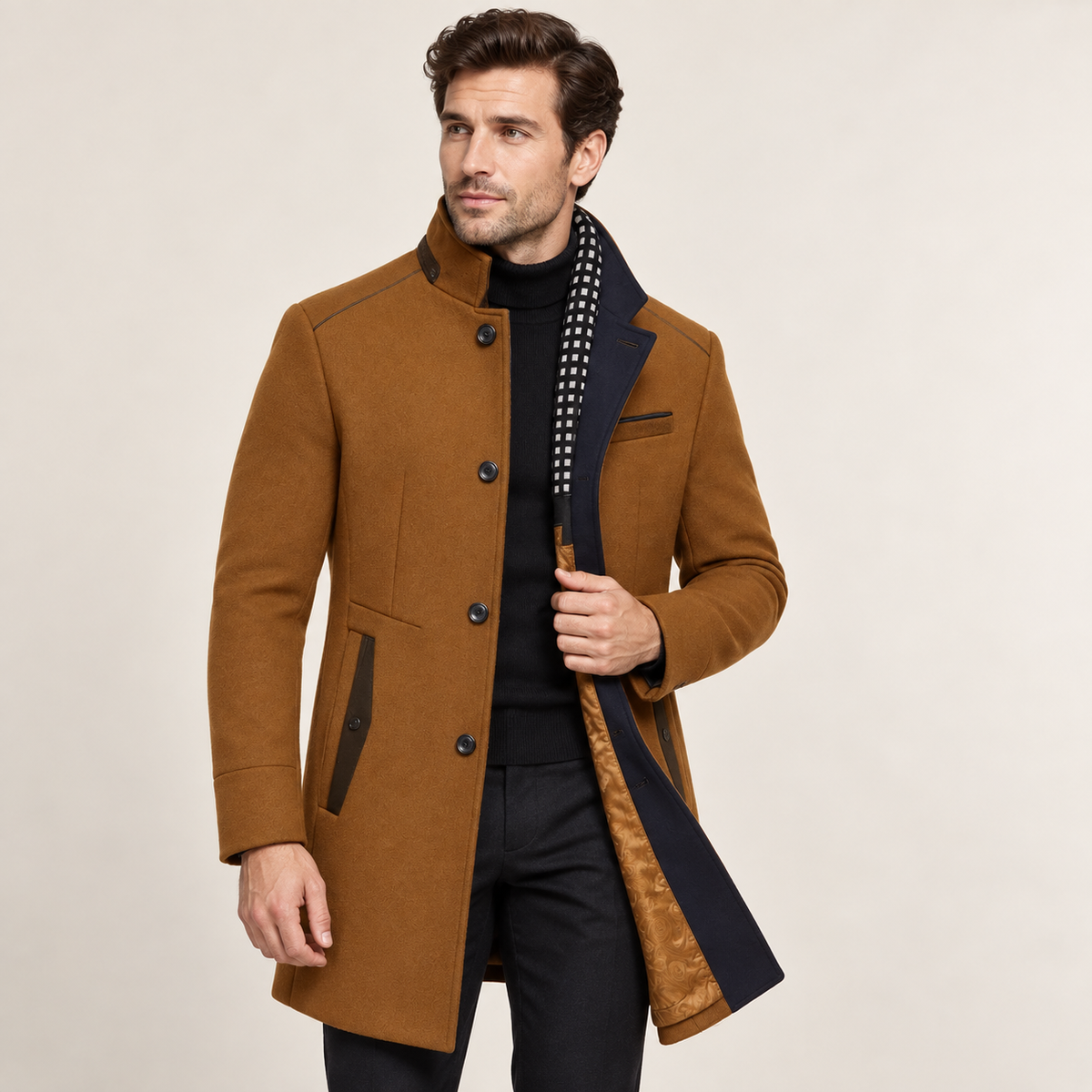 Lorenz - Colourblock Men's Wool Overcoat