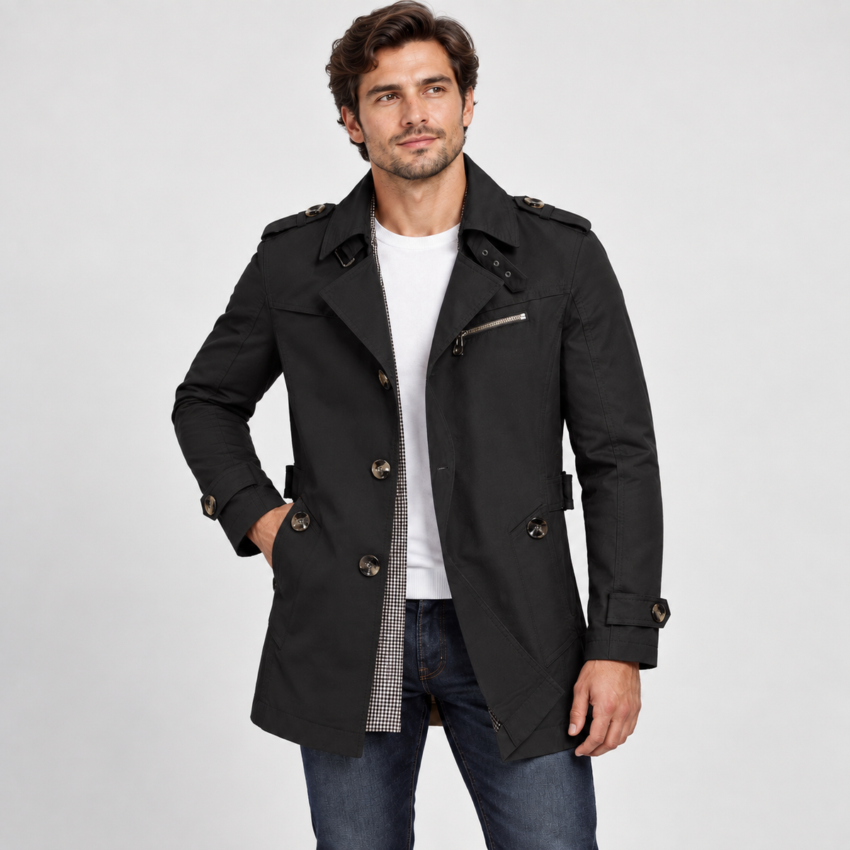 Aladin - Men's Long Windbreaker Jacket for Business Wear