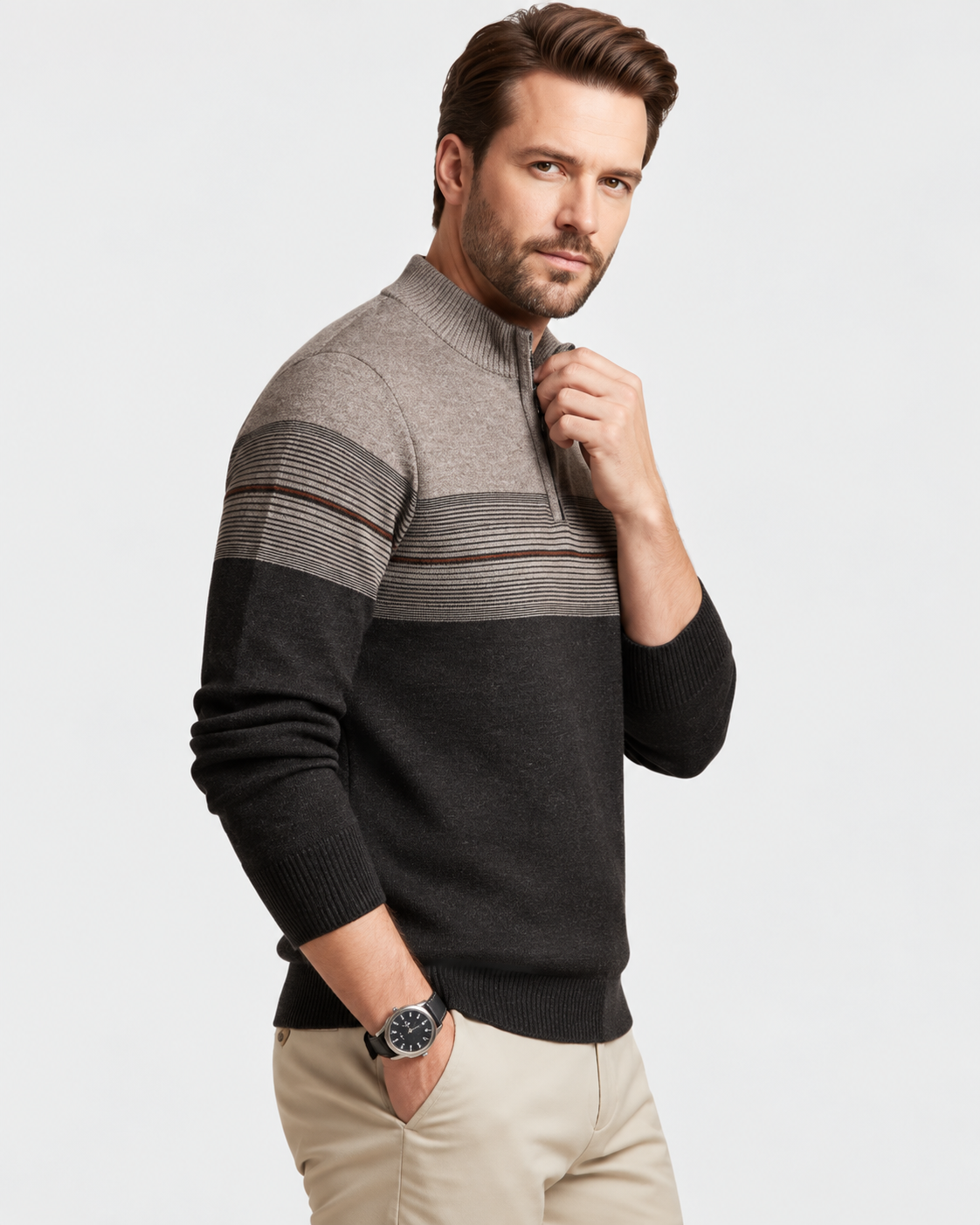 Elias - Striped Quarter Zip Jumper for Men