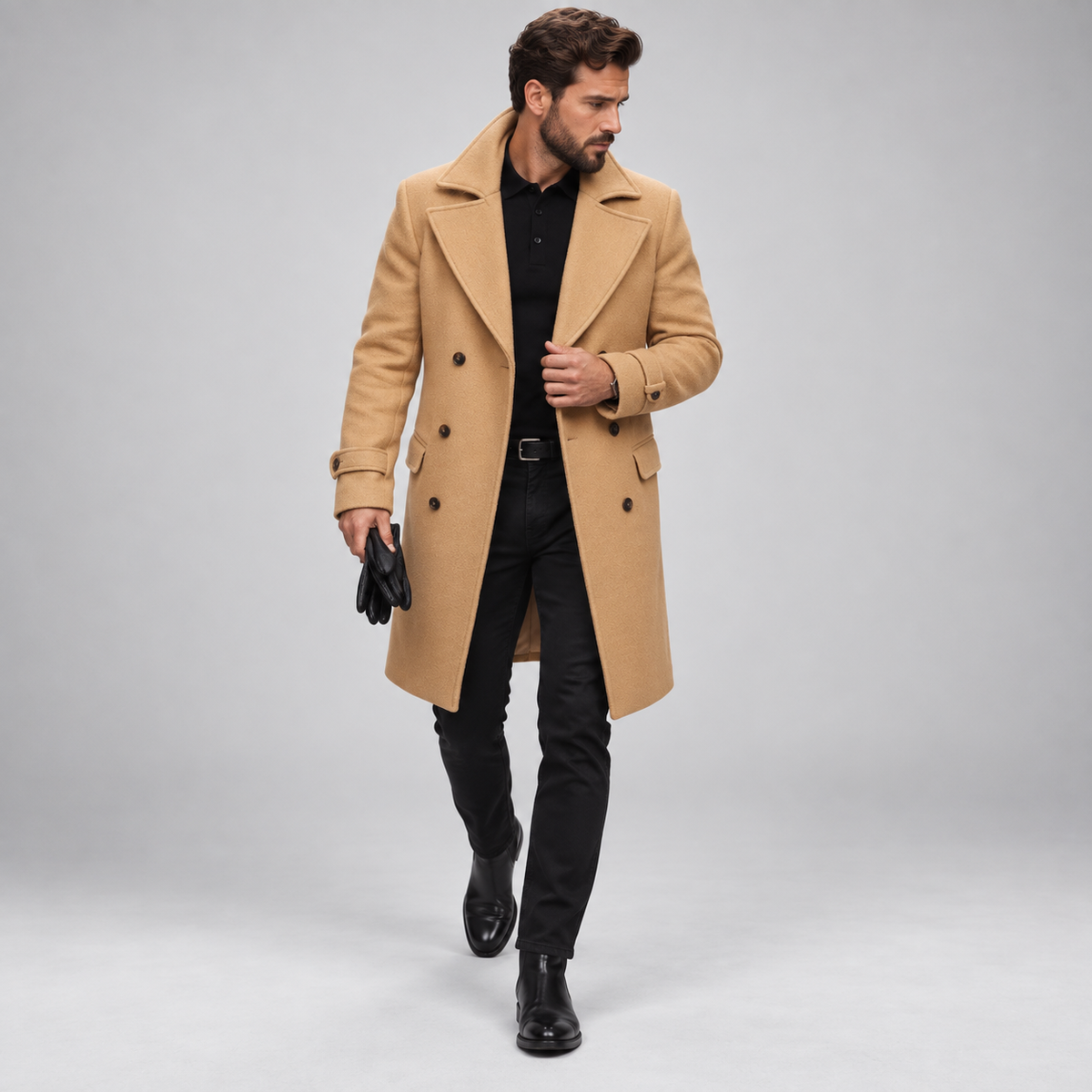 Larry - Men's Classic Pea Coat with Double-Breasted Front