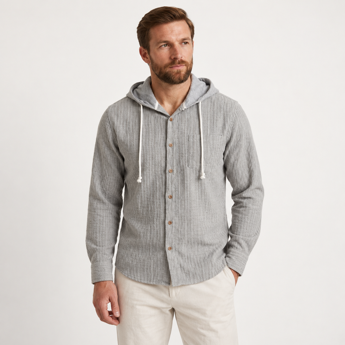 Sverre - Waffle Knit Men's Overshirt with Hood