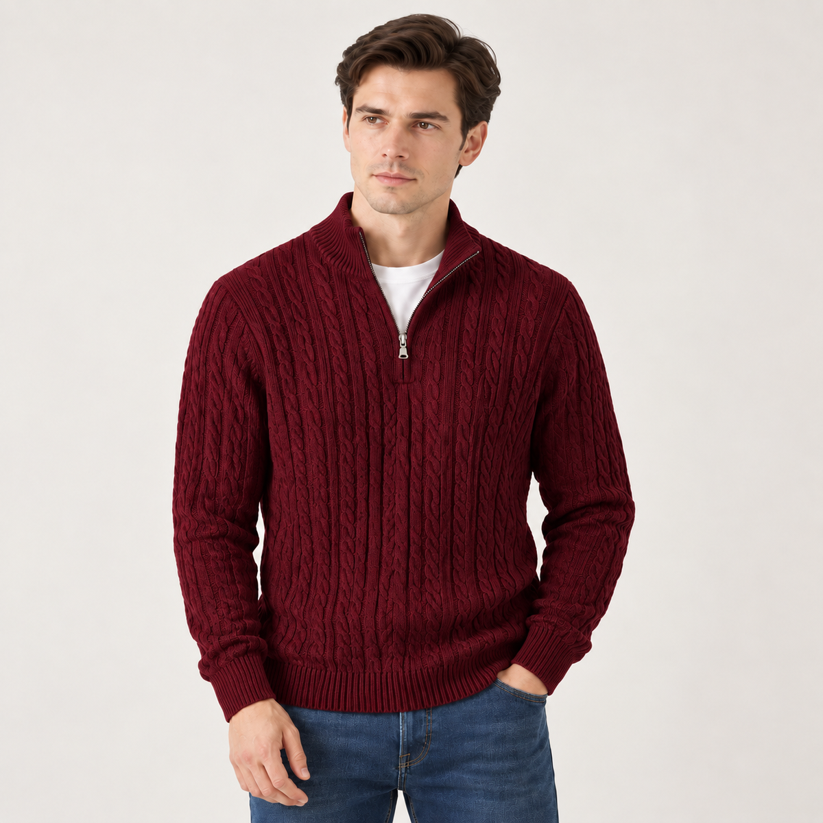 Frederik - Half-Zip Men's Cable Knit Jumper