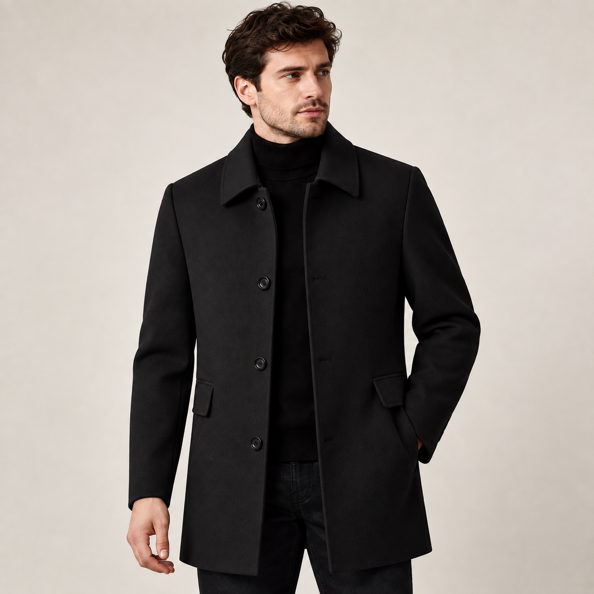 Pierce - Tailored Single-Breasted Mens Overcoat