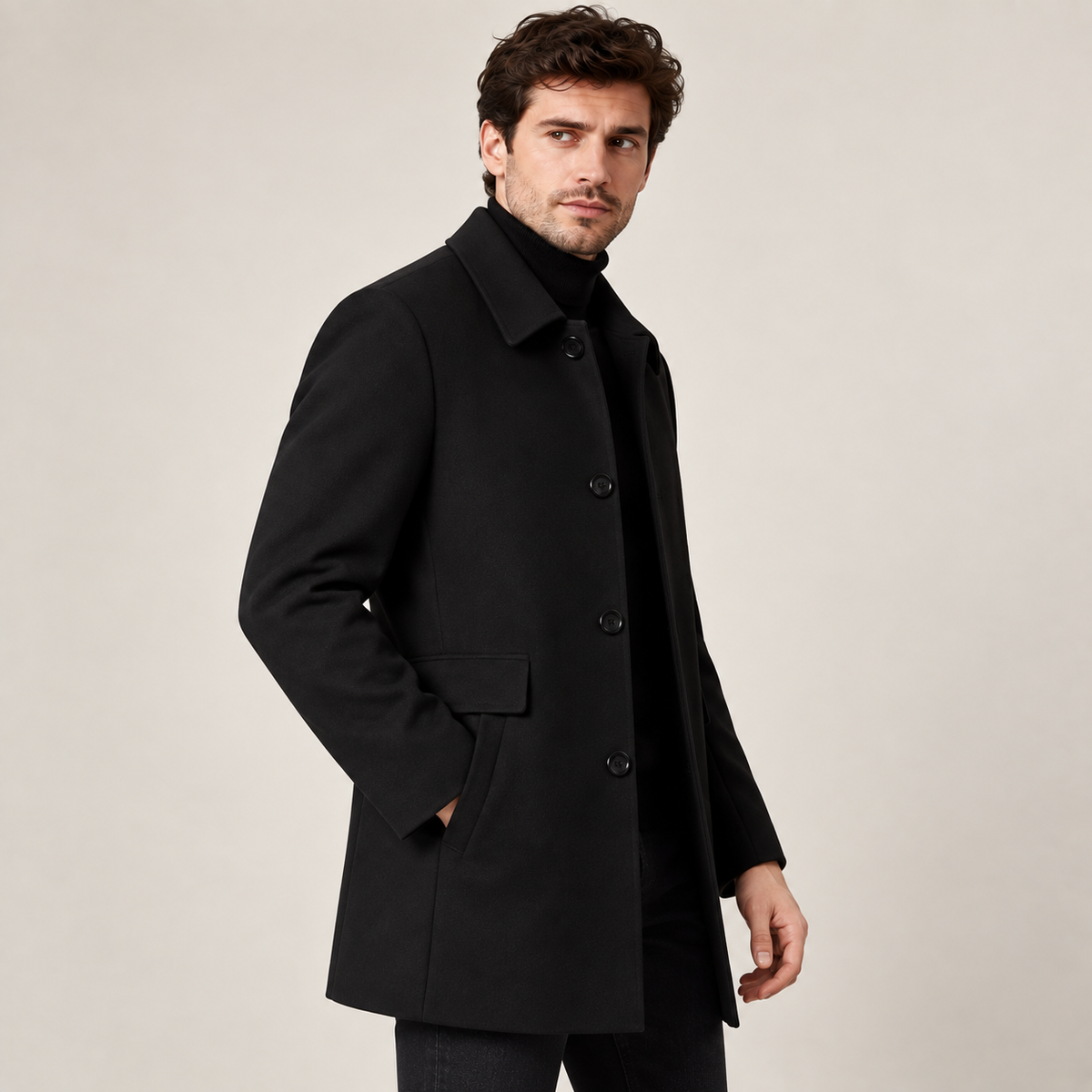 Pierce - Tailored Single-Breasted Mens Overcoat