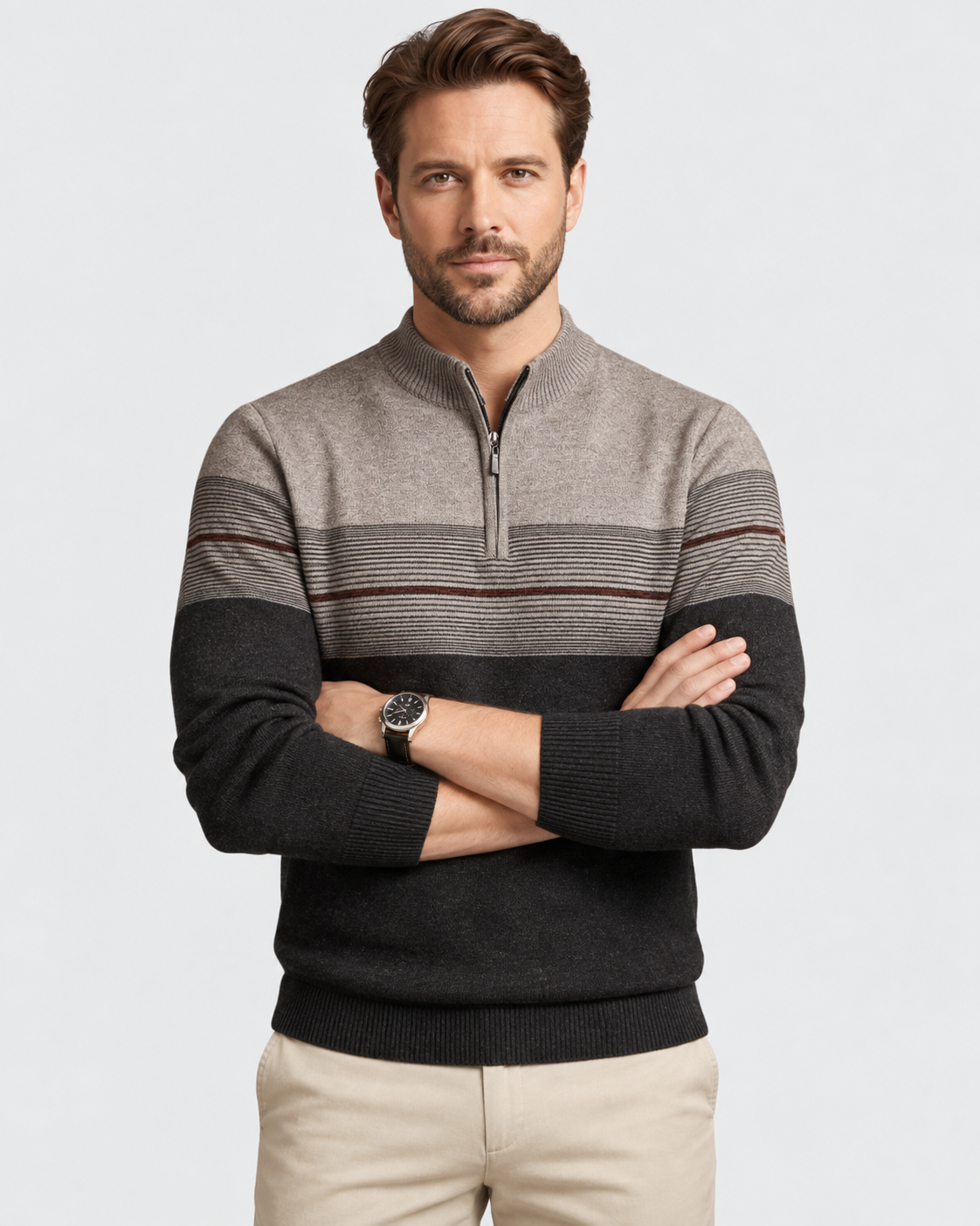 Elias - Striped Quarter Zip Jumper for Men