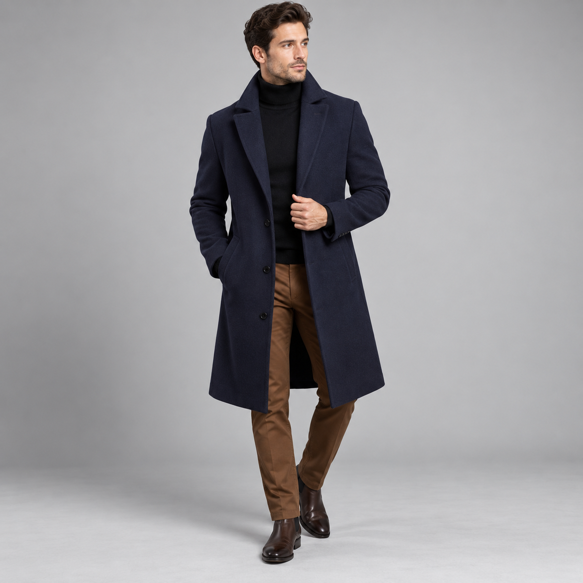 Alistair - Sophisticated Men's Slim-Fit Long Overcoat