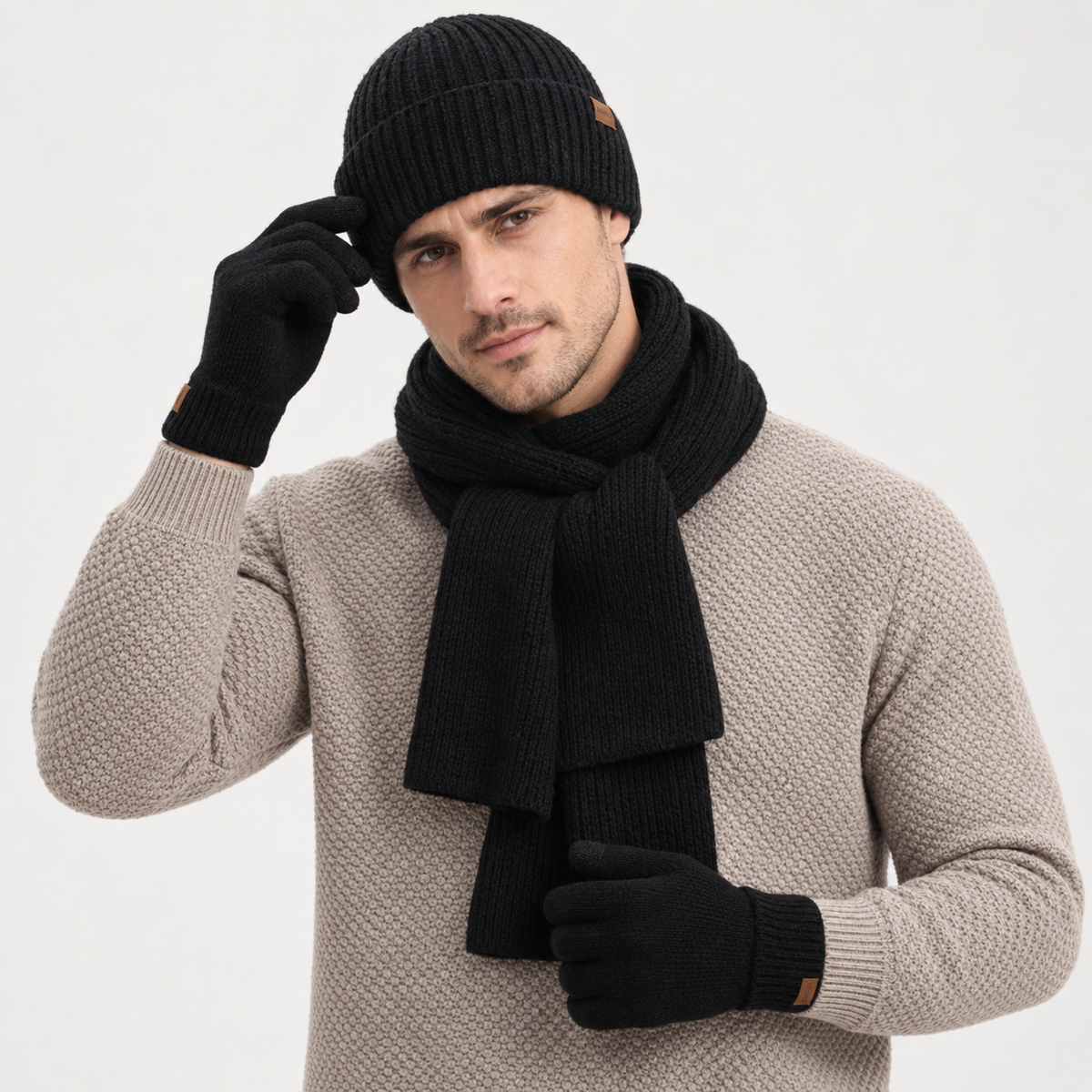 Otto - Knitted Beanie Hats for Men Winter Set